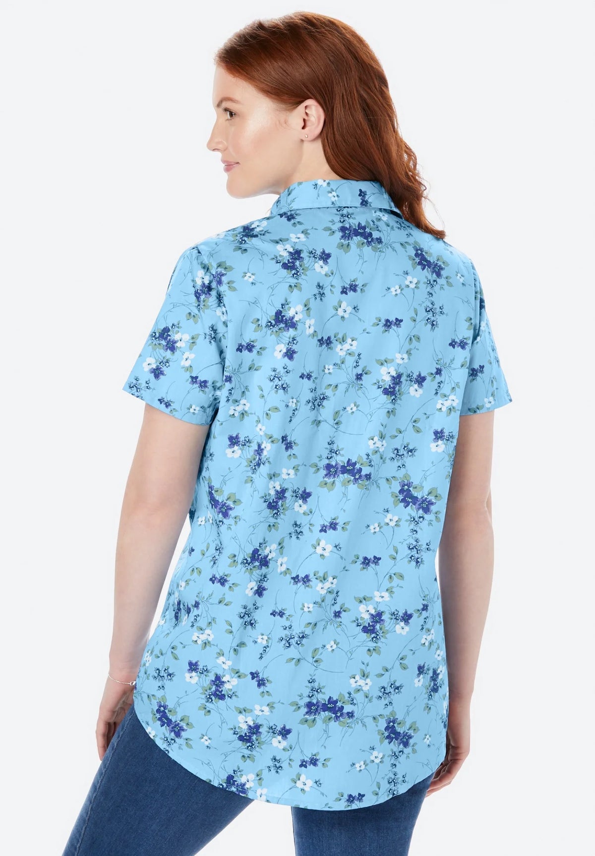 Navy Hearts And Stars Red Oversized Short Sleeve Button-Down Tunic Blouse U14739