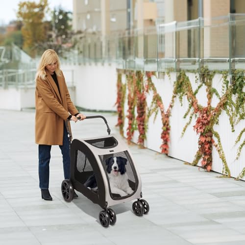 3 Wheels Foldable Pet Stroller with Cup Holder & Storage Basket (Black) X2123