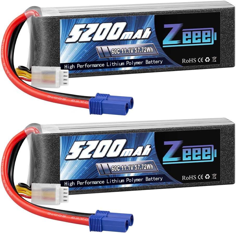 3S LiPo Battery 11.1V 60C 5200mAh EC5 Connector 2 Pack R34250