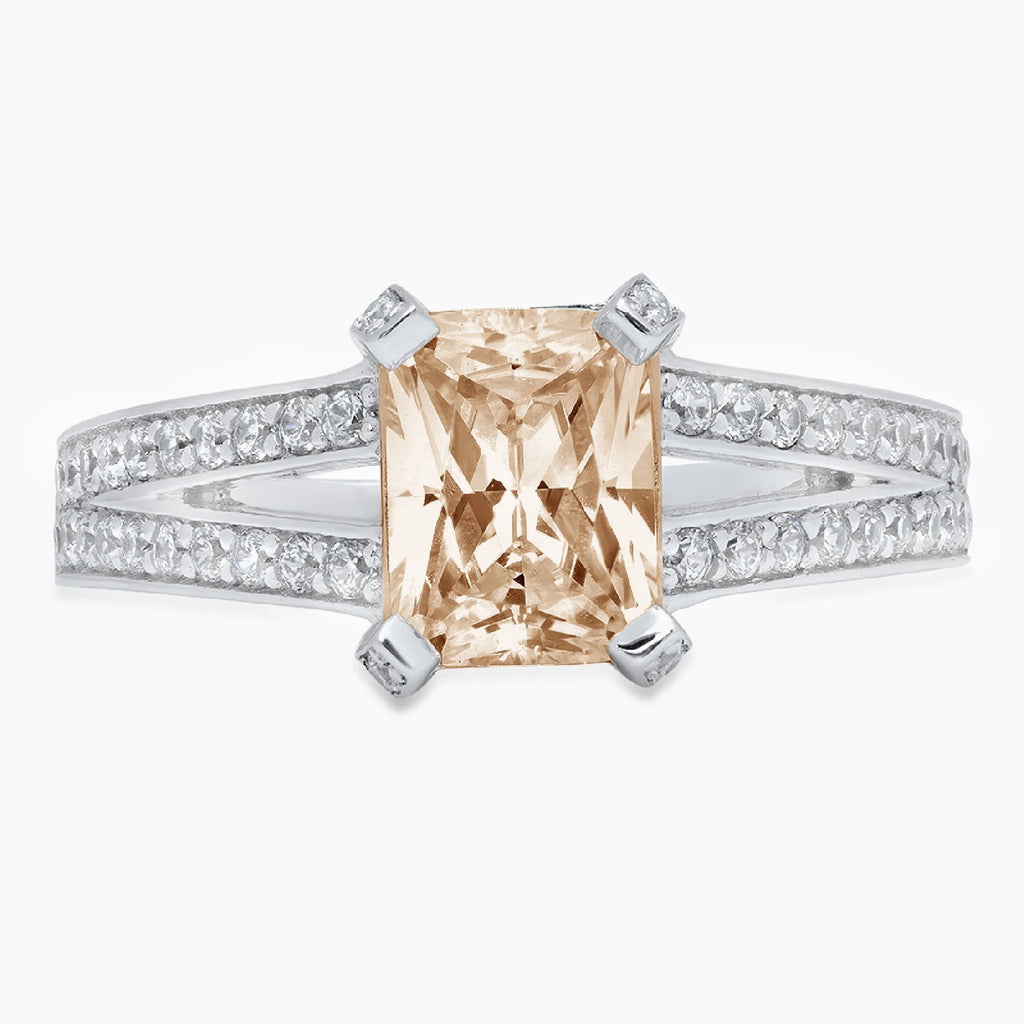 Emerald Cut Brown Champagne Simulated Diamond 18k White Gold Ring Size 3.5 R123