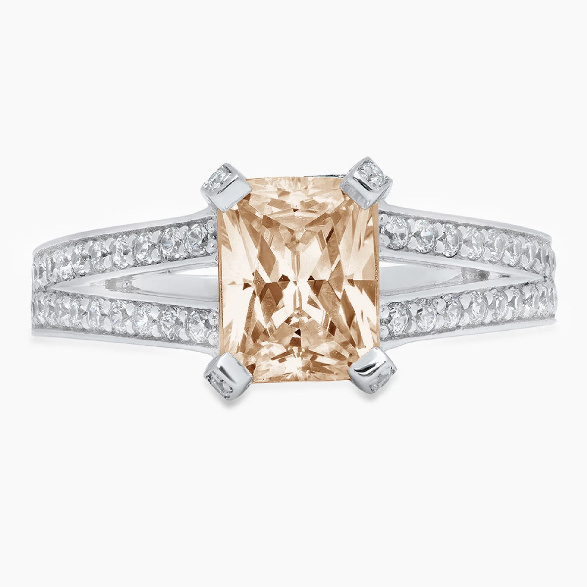 Emerald Cut Brown Champagne Simulated Diamond 18k White Gold Ring Size 3.5 R123