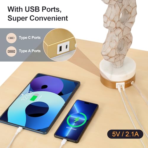 Set of 2 Table Lamp with Marble Base & USB Ports O451090