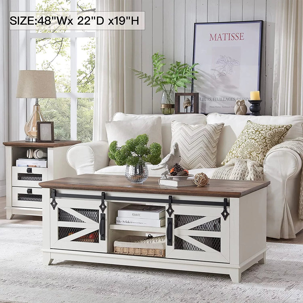 48'' Coffee Table with Storage Sliding Barn Doors G600