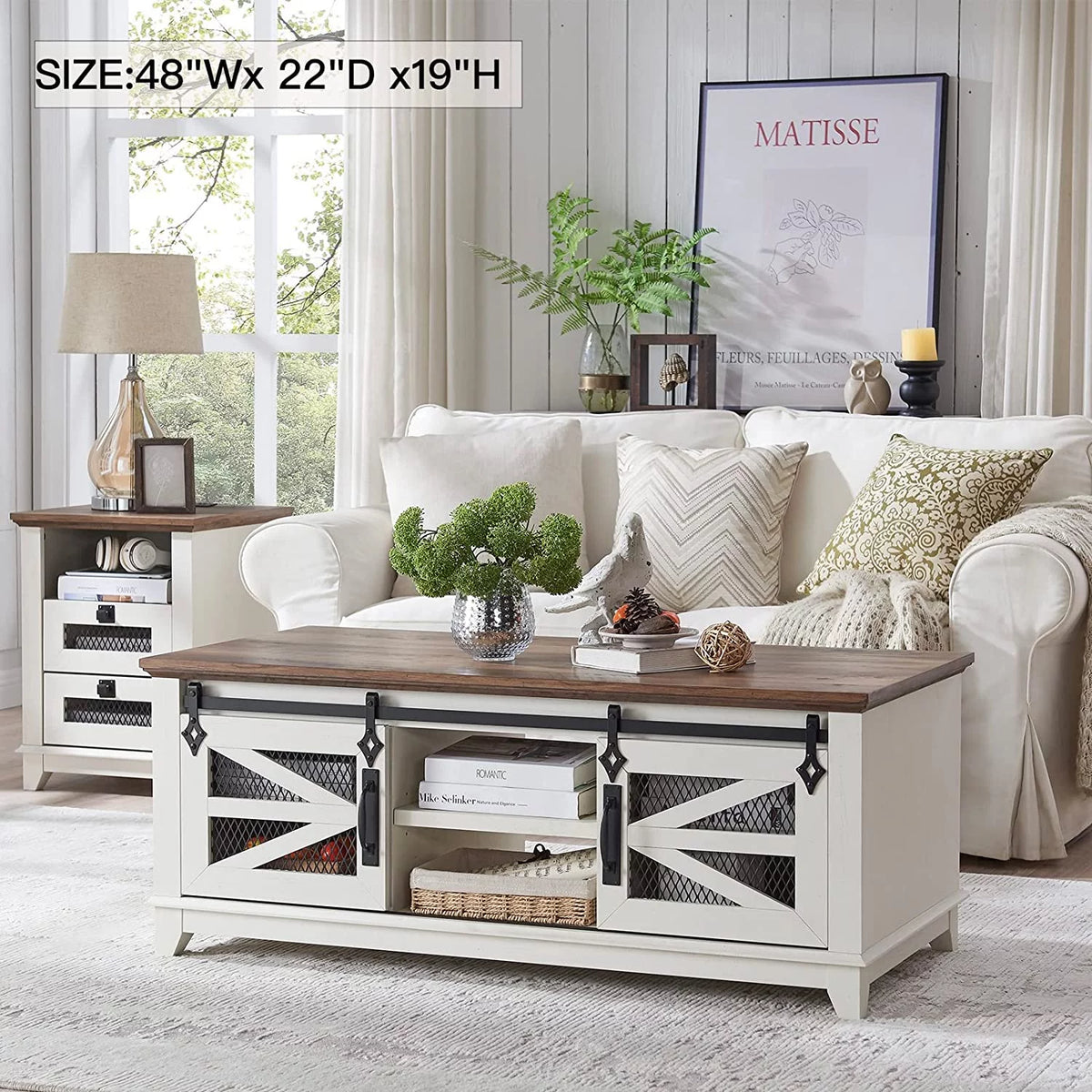 48'' Coffee Table with Storage Sliding Barn Doors G600