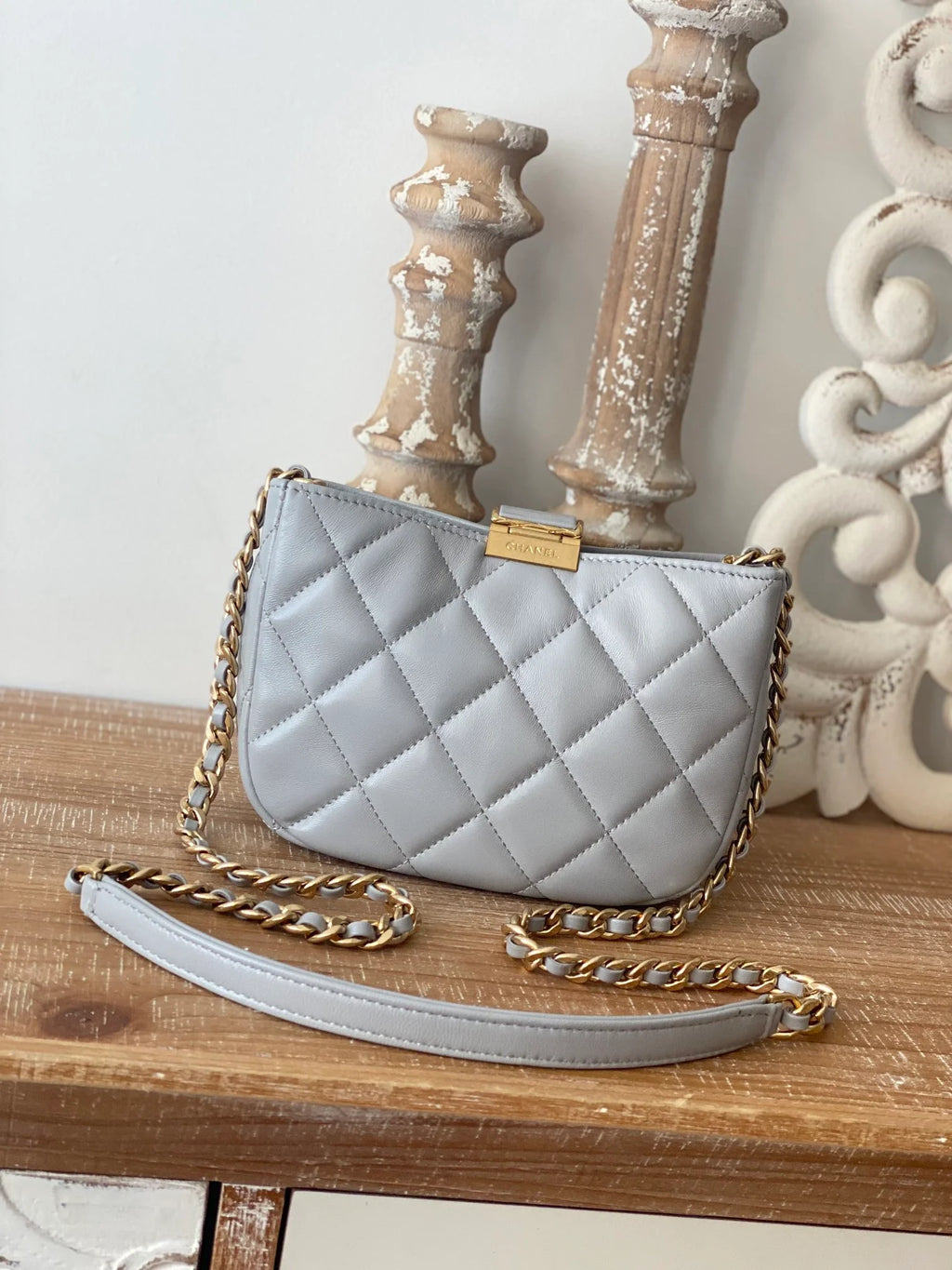 Small Hobo Bag Gold Hardware Grey Shoulder Bag Y71447