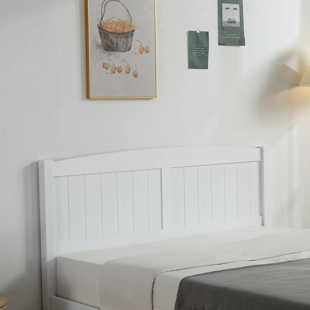 White Full Size Wood Platform Bed with Headboard and Footboard H70755