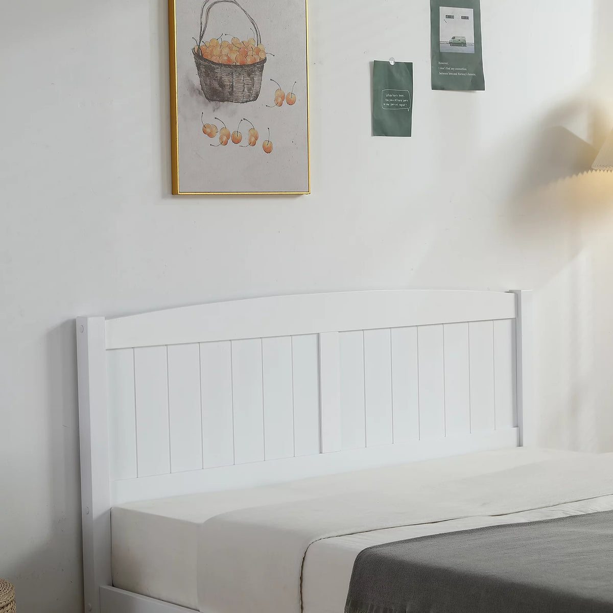White Full Size Wood Platform Bed with Headboard and Footboard H70755