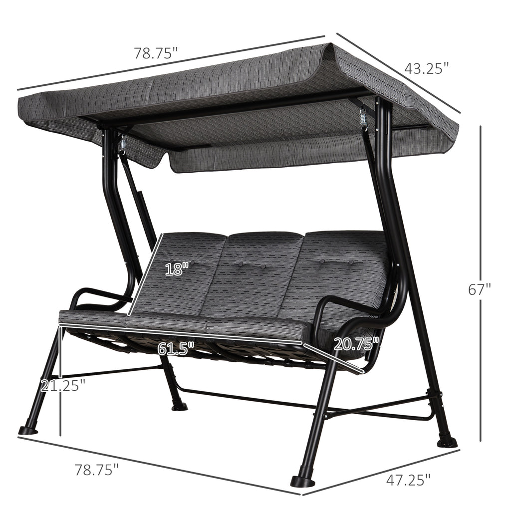Metal Porch Swing Chair Bench with Adjustable Canopy U8410