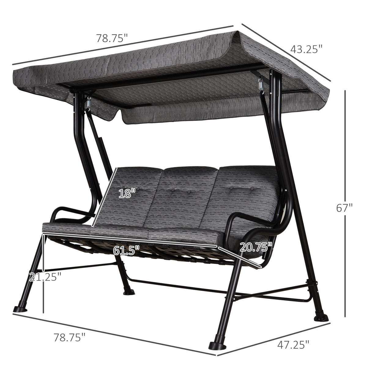 Metal Porch Swing Chair Bench with Adjustable Canopy U8410