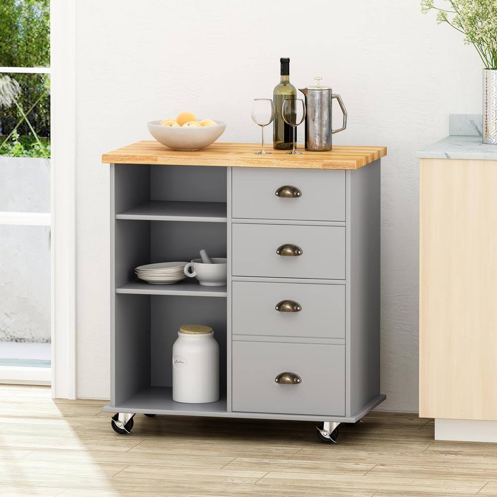 Grey Kitchen Cart with Cabinets T3030