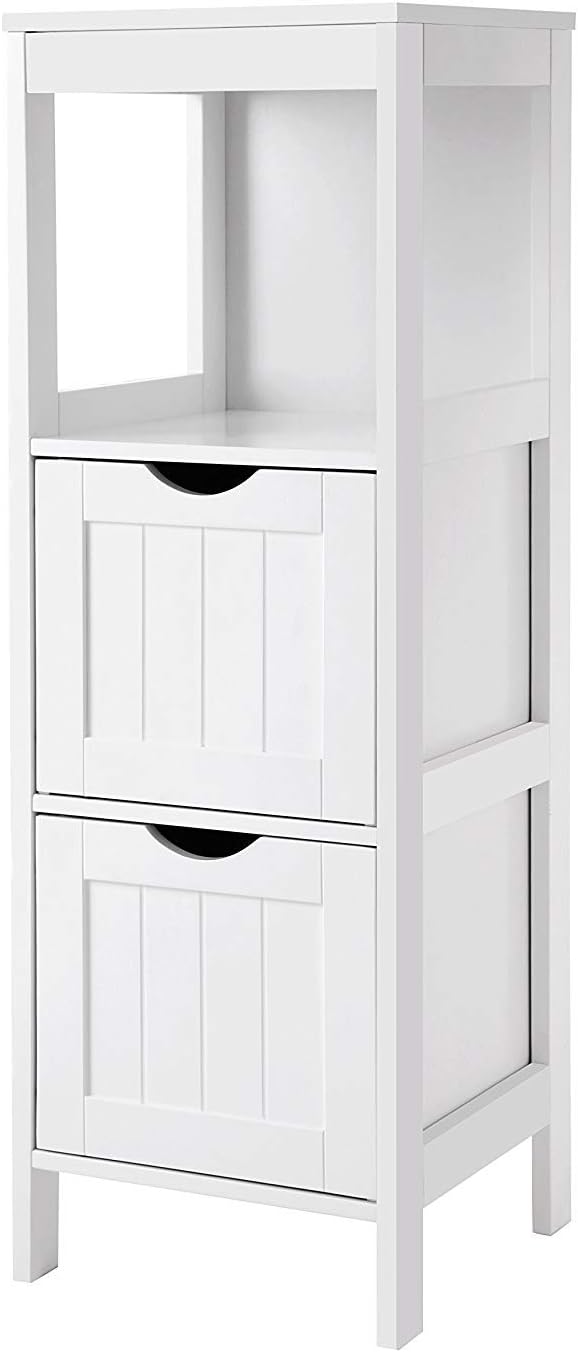 White Bathroom Floor Storage Cabinet with 2 Drawers B85308