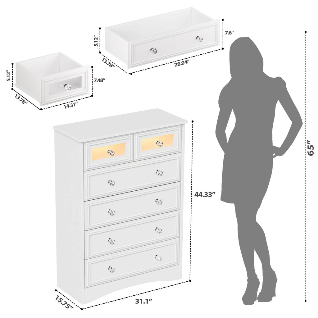 White 6 Drawer Dresser B55468