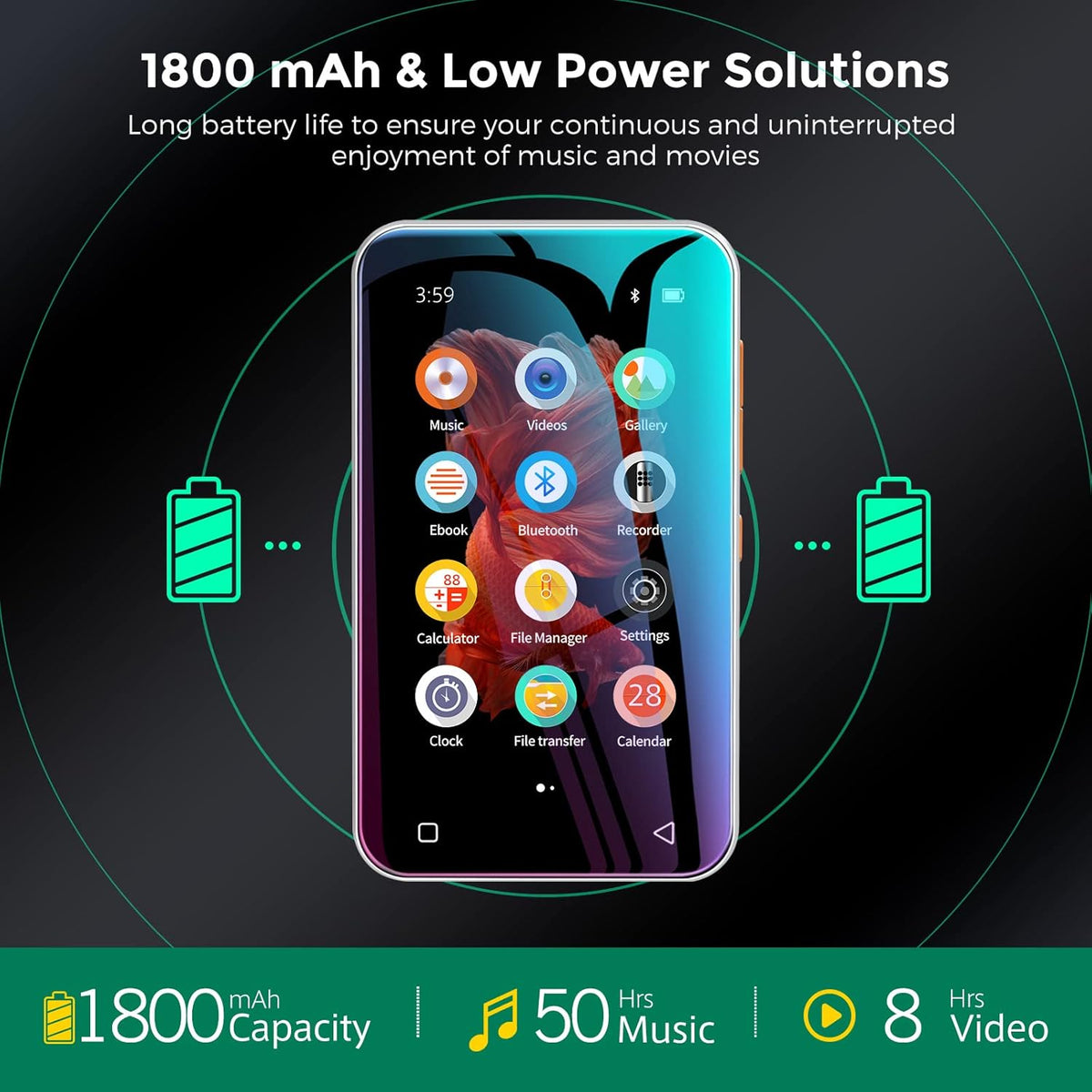 4.0" Full Touchscreen MP3 Player with Bluetooth, Speaker, Voice Recorder R6504