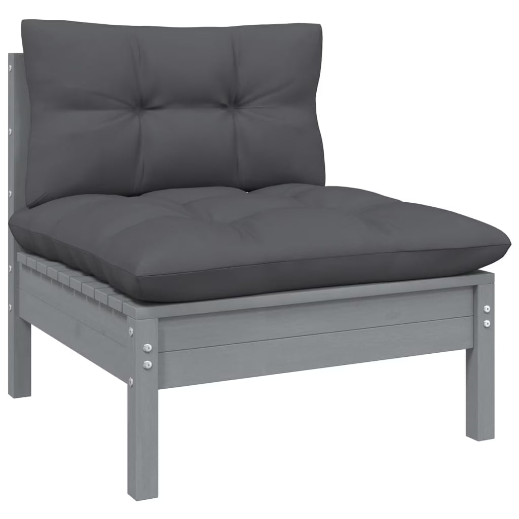 Solid Pinewood Patio Sofa with Anthracite Cushions X53020