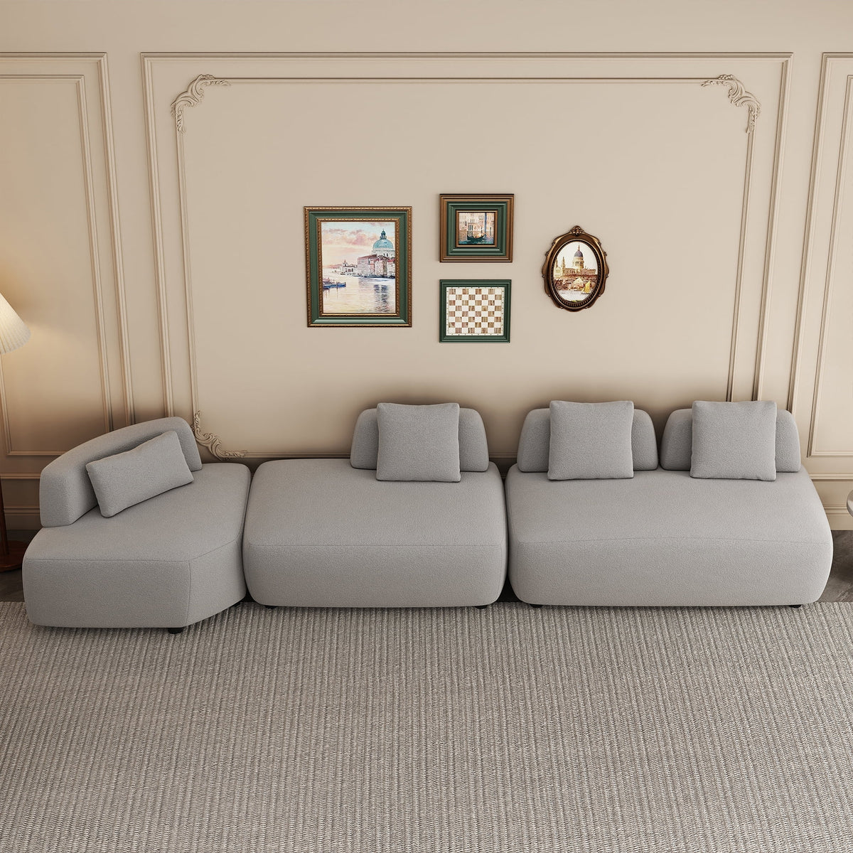 92.51" 3-Piece Grey Sectional Sofa with Removable Pillows N1792
