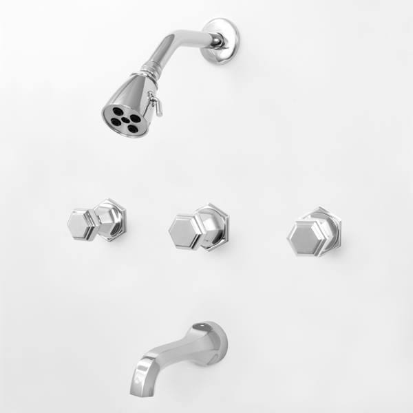 Three Valve Tub & Shower Set with Handles Satin Nickel C832