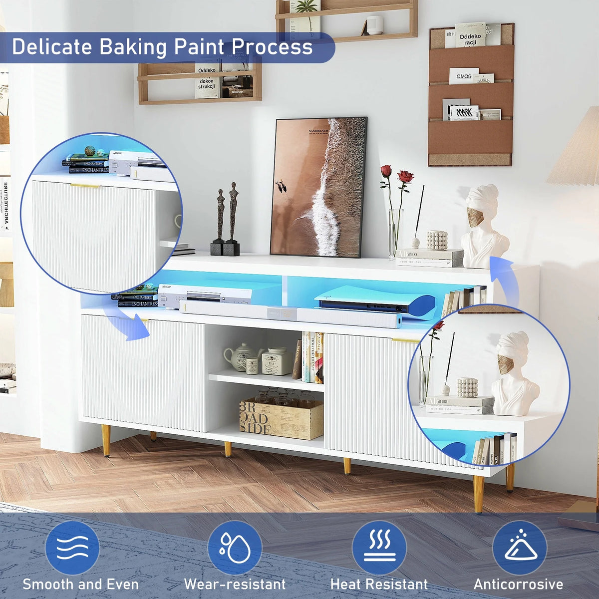 White Wood TV Stand for 55 60 65 inch TV S556