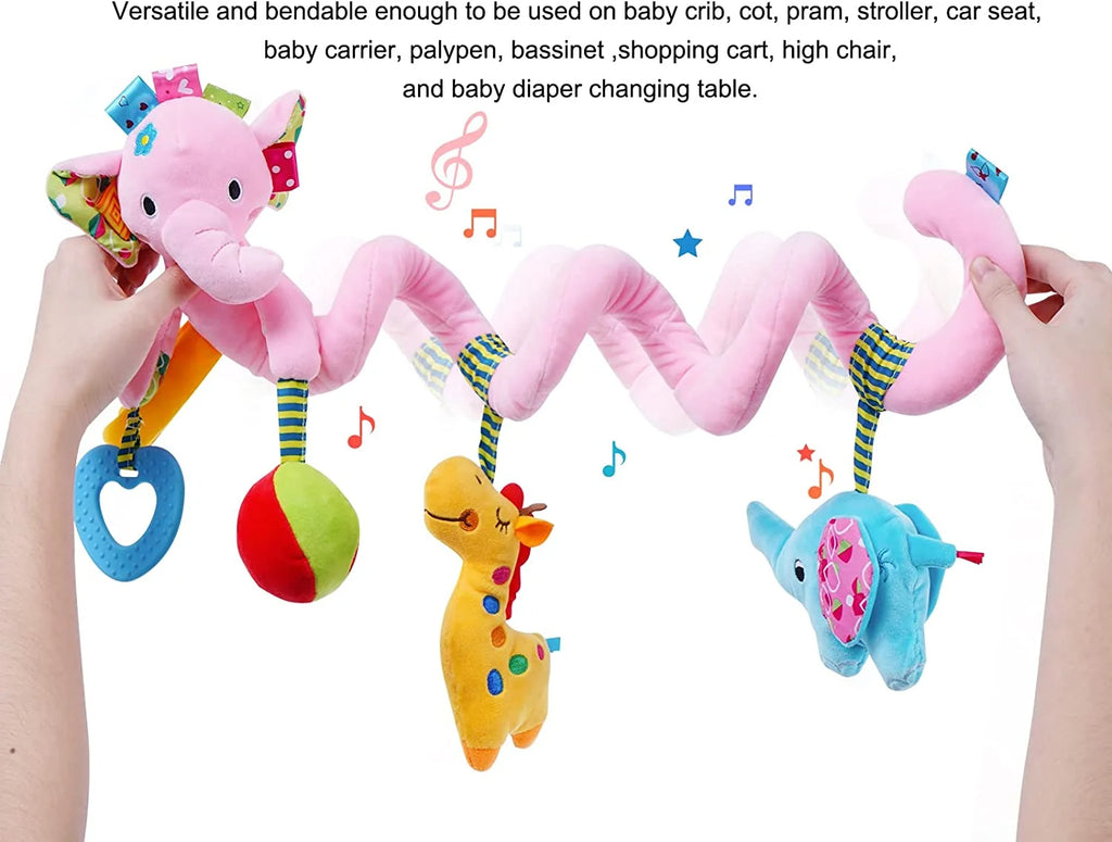 Pink Elephant Hanging Plush Rattles Crib Toy G655592