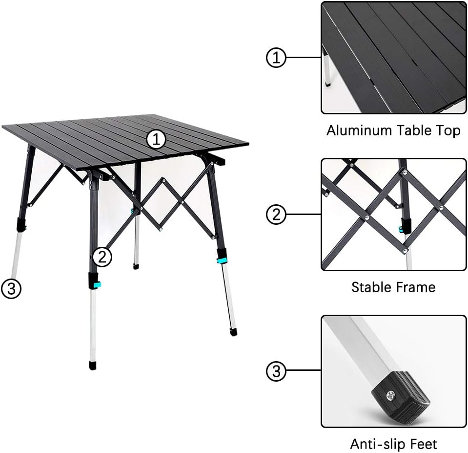 Portable Aluminum Folding Camping Table with Carry Bag (Black) T4421