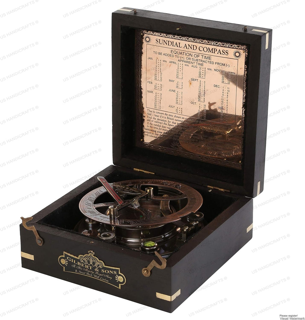 Sundial Compass Black Wooden Case Engraved Brass Pack of 2 J9798