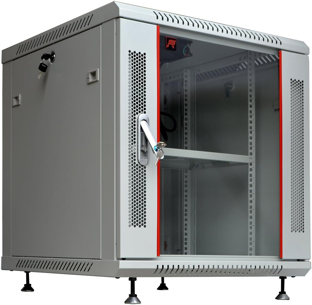 9U Wall Mount Server Rack with Locking Doors Shelf Fan Black Y702804