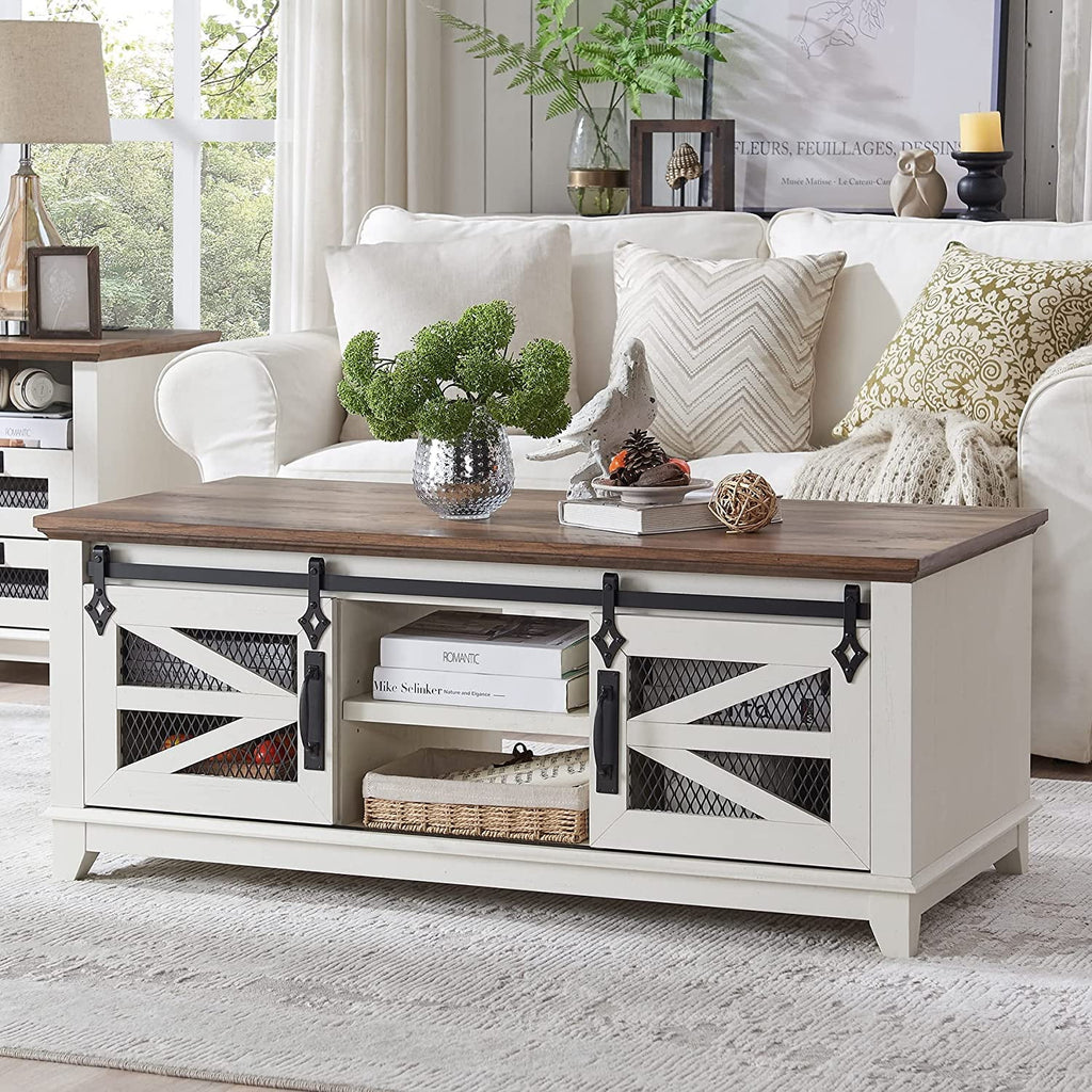 48'' Coffee Table with Storage Sliding Barn Doors G600