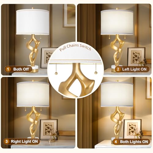 Set of 2 Table Lamp with Marble Base & USB Ports O451090