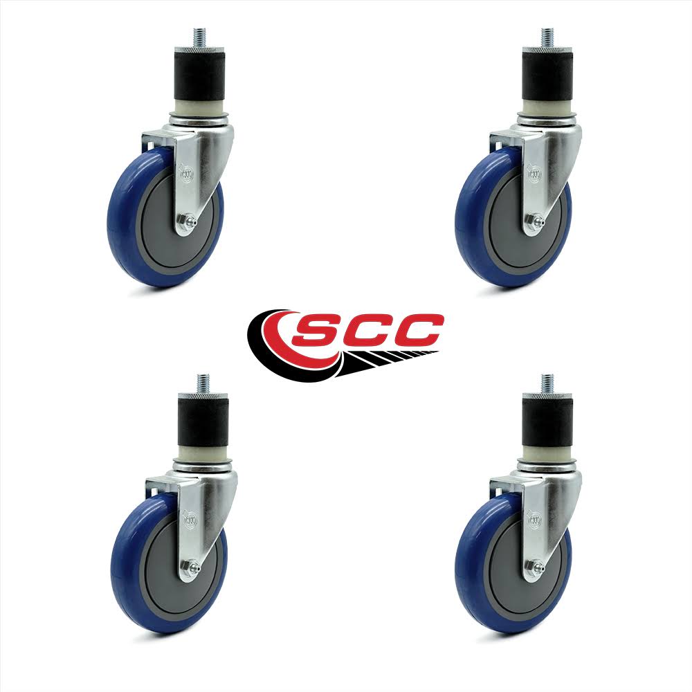 5x22 Blue Polyurethane Swivel Caster with Expanding Stem, Set of 4 E812