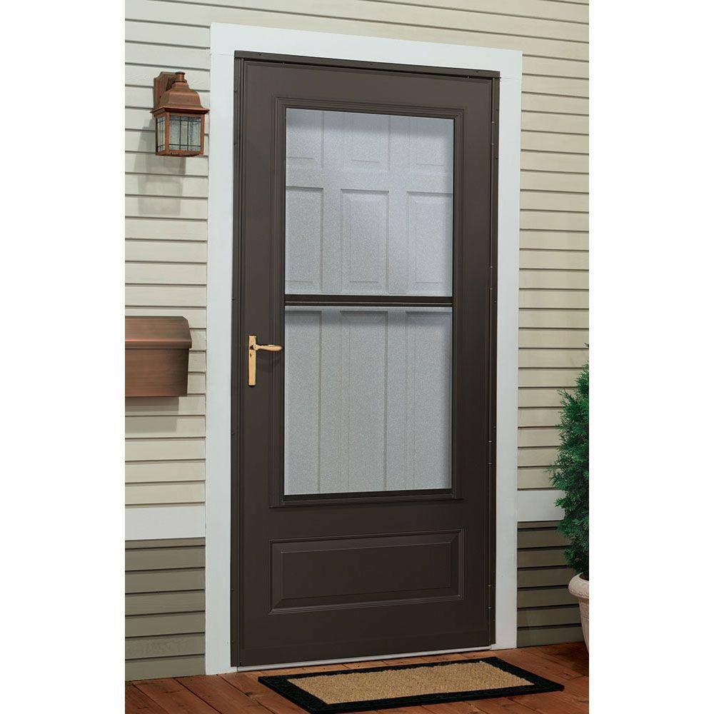 White Universal Triple-Track Aluminum Storm Door with Nickel Hardware N473