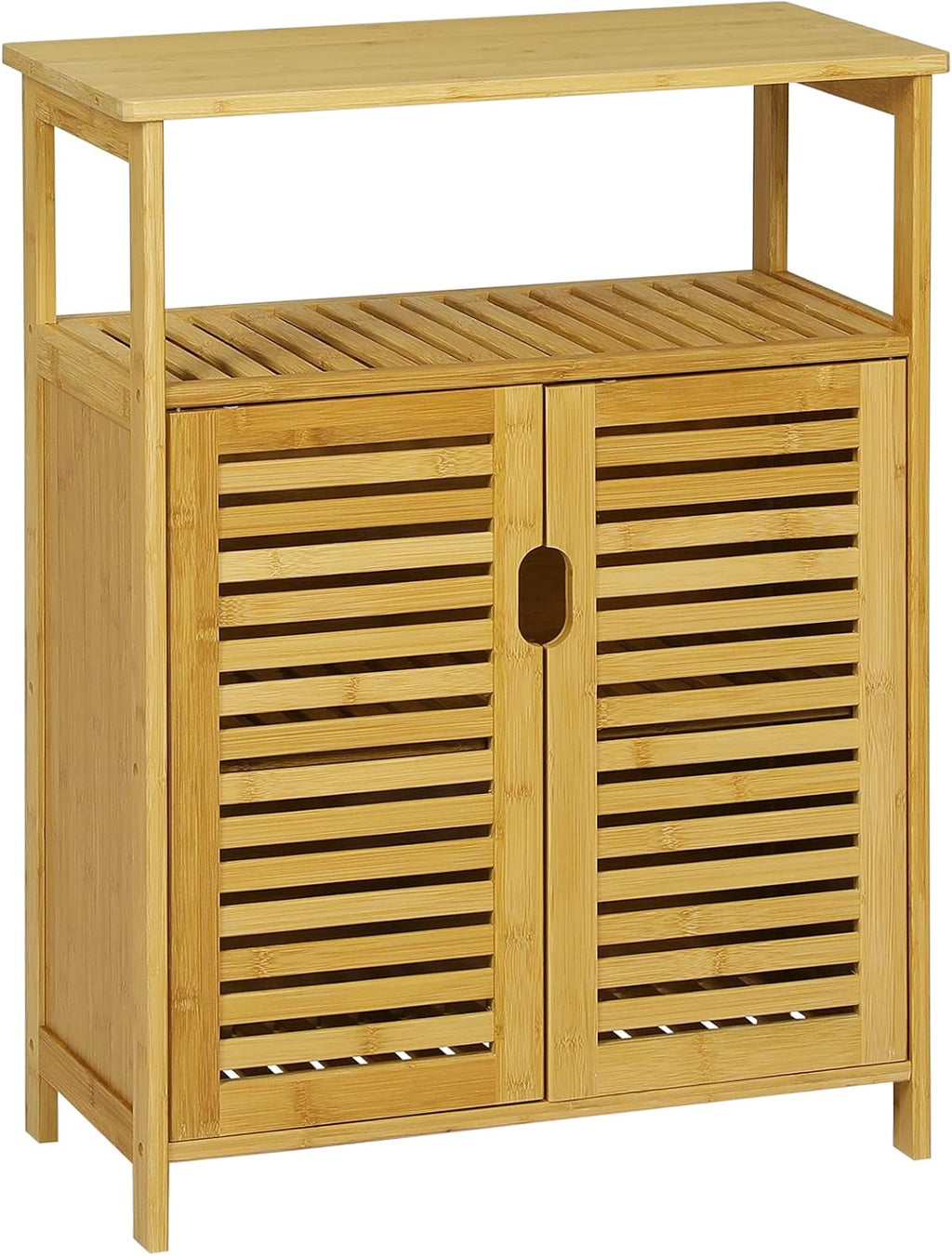 Bamboo Storage Cabinet with Cupboard and Shelves H793265