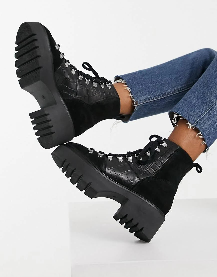 Black Suede Hiker Boots X166