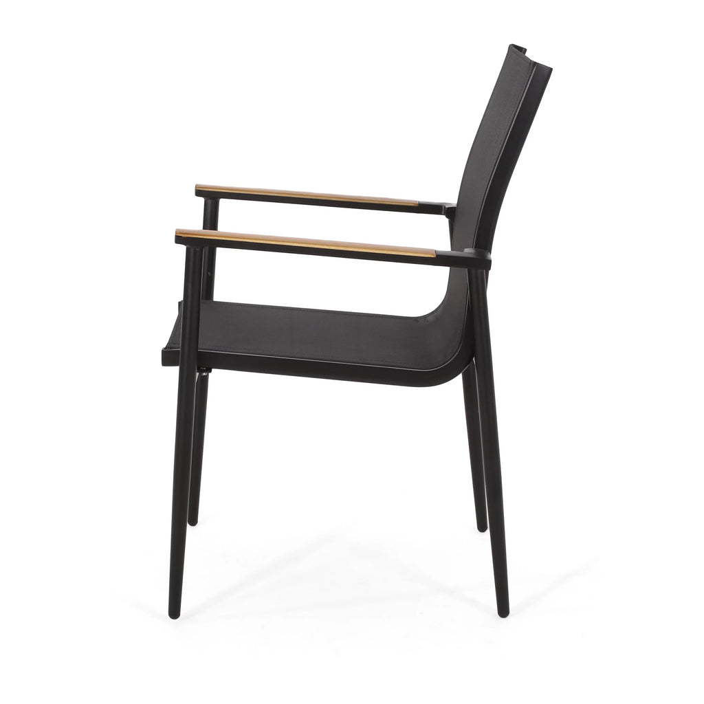 Black and Teak 5 Piece Mesh and Acacia Wood Dining Set N35733