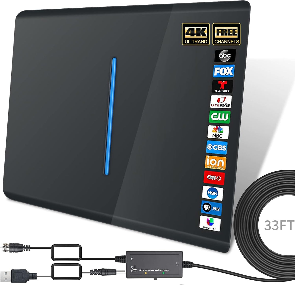 Indoor TV Antenna with 33ft Coax HDTV Cable, Pack of 2 E38433