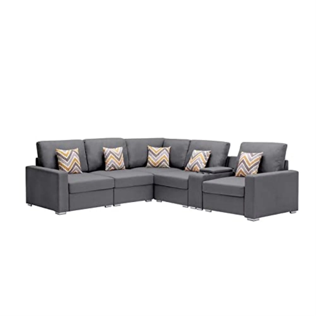 Gray Fabric Reversible Sectional with Charging Ports and Storage Console D830364