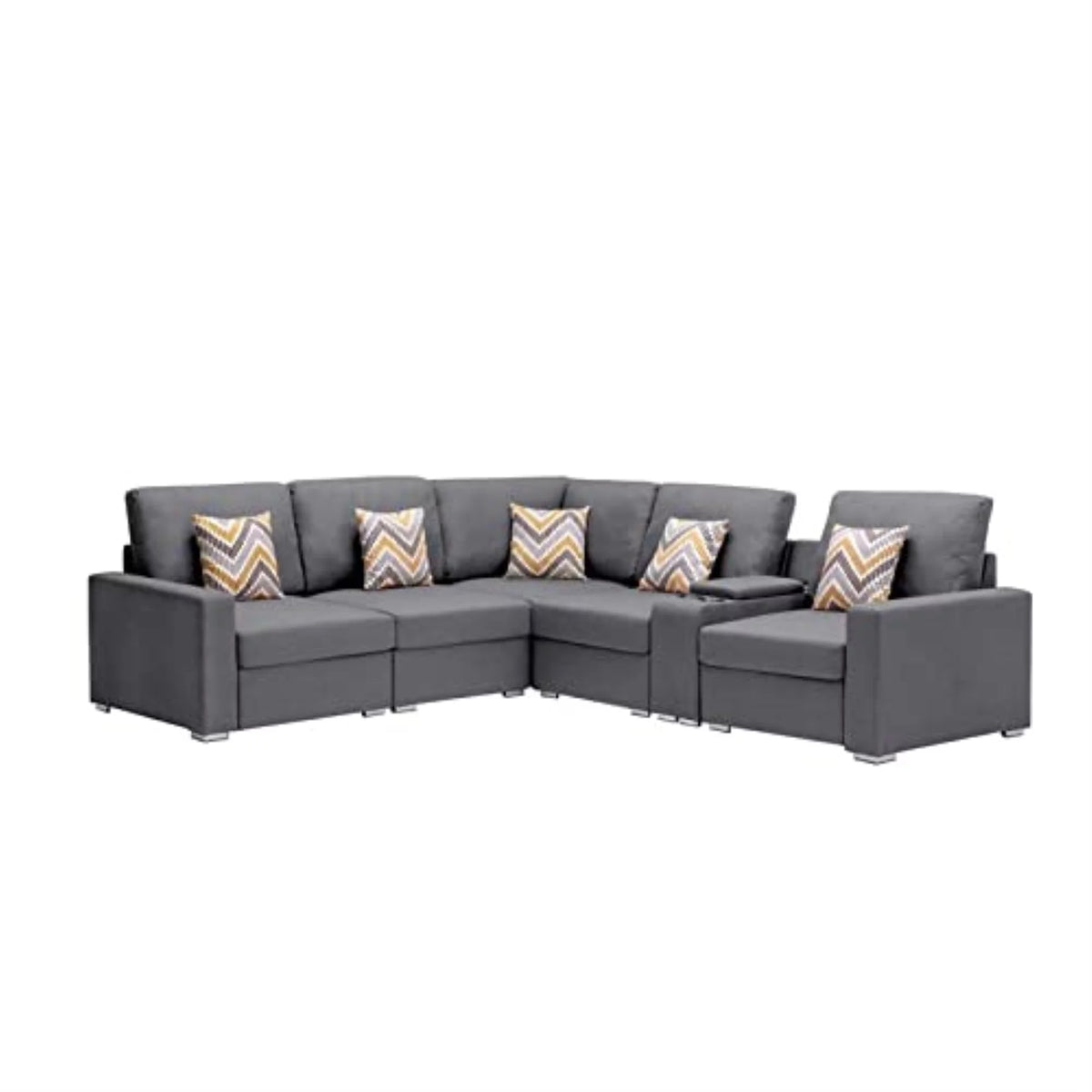 Gray Fabric Reversible Sectional with Charging Ports and Storage Console D830364