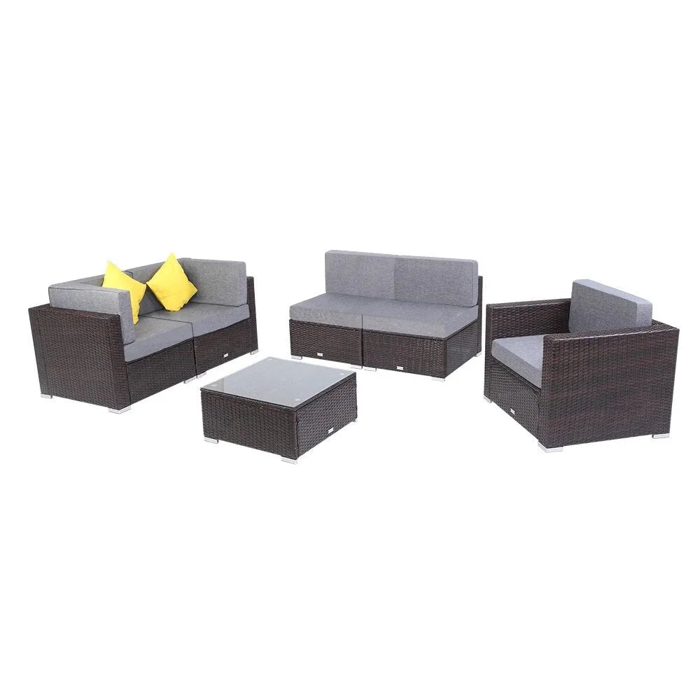 6 Pieces PE Wicker Rattan Corner Sofa Set V473057