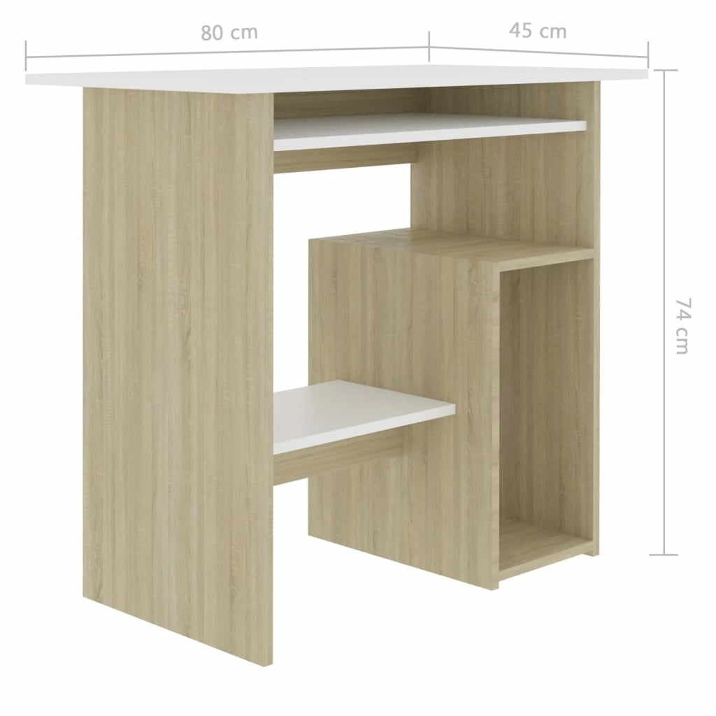 White Computer Desk with Keyboard Tray and Storage Shelves G735