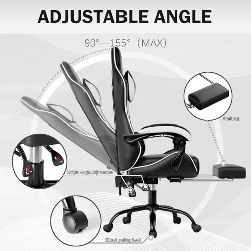 Blue PU Leather Ergonomic Gaming Chair with Footrest S301