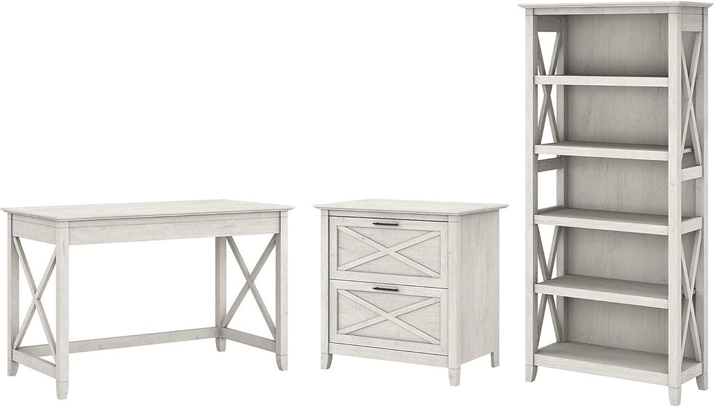 Reclaimed Pine Writing Desk with File Cabinet and Bookcase G2651