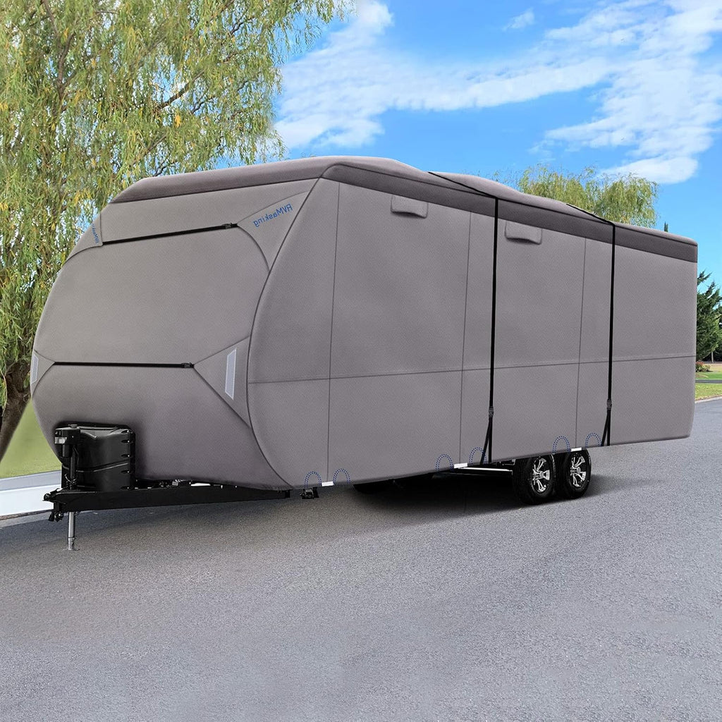 Upgraded Waterproof 500D Travel Trailer Cover with 4 Tire Covers, Tongue Jack Cover S57393