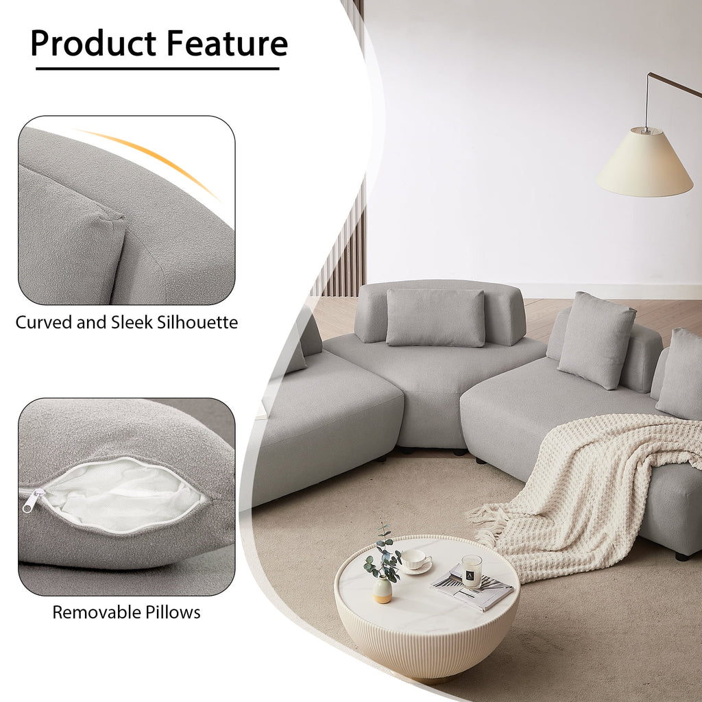 92.51" 3-Piece Grey Sectional Sofa with Removable Pillows N1792