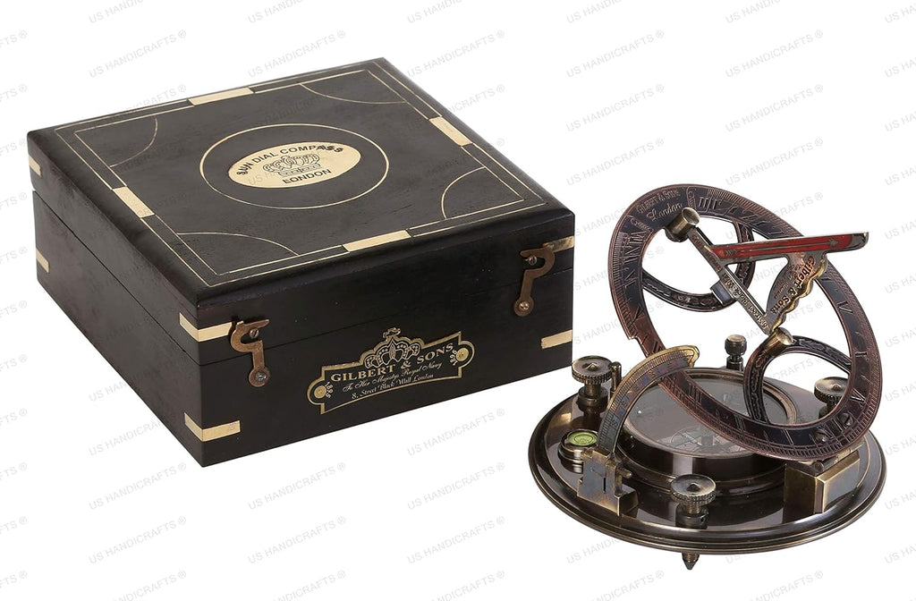 Sundial Compass Black Wooden Case Engraved Brass Pack of 2 J9798