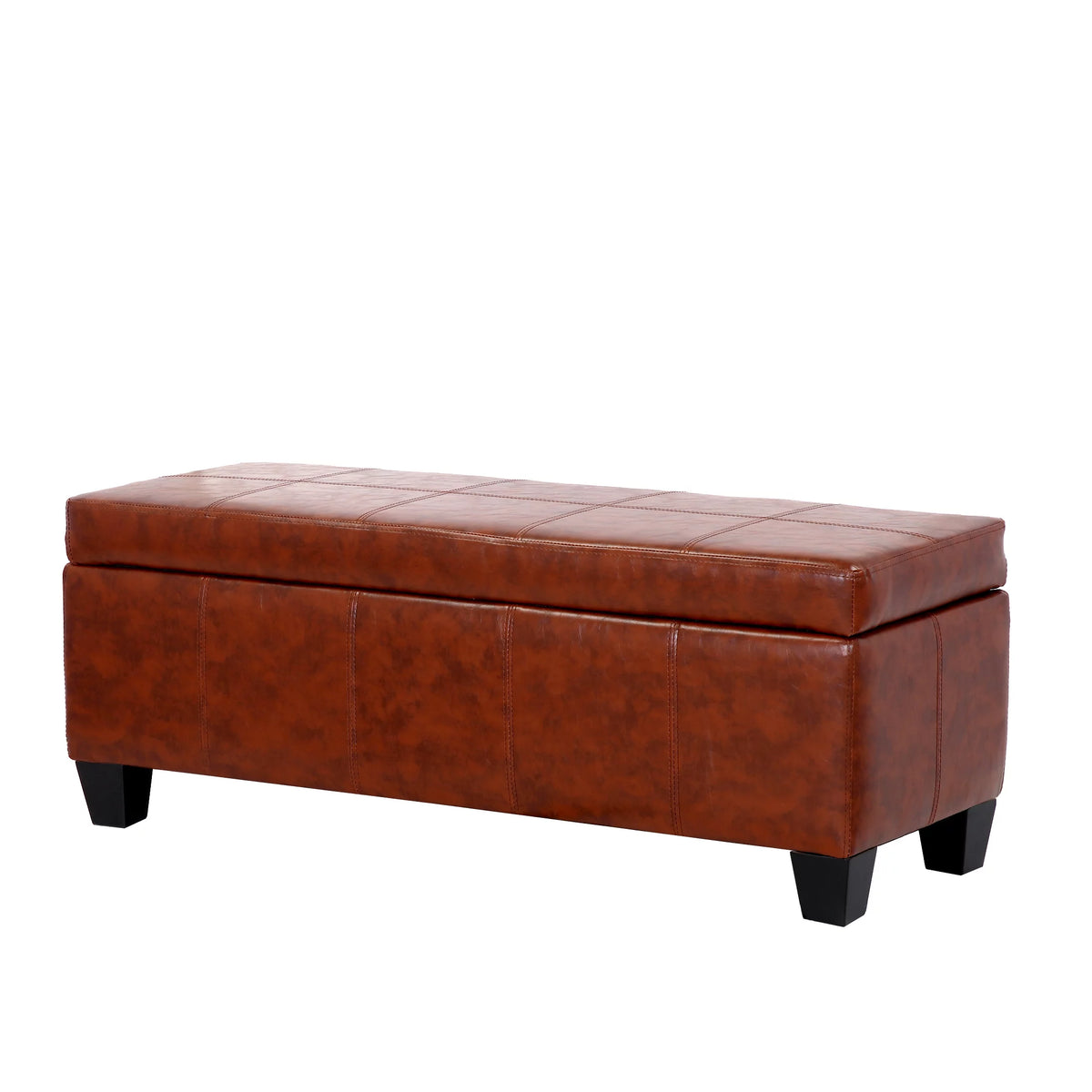 Brown Faux Leather Storage Ottoman Bench D724