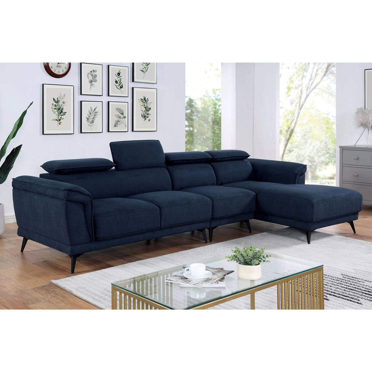 Contemporary Fabric Padded Sectional with Armless Chair L945