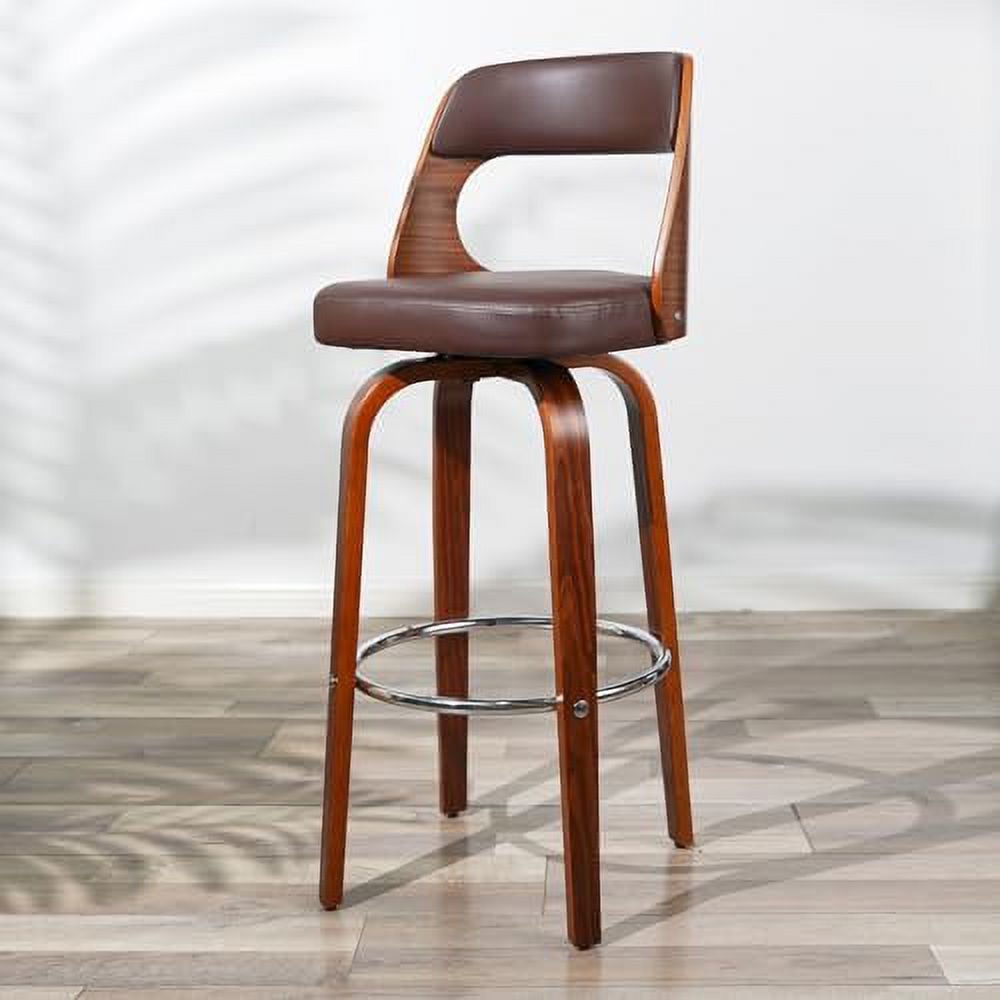Swivel Barstools with Walnut Finish Wooden Back and Legs (Brown) D194563