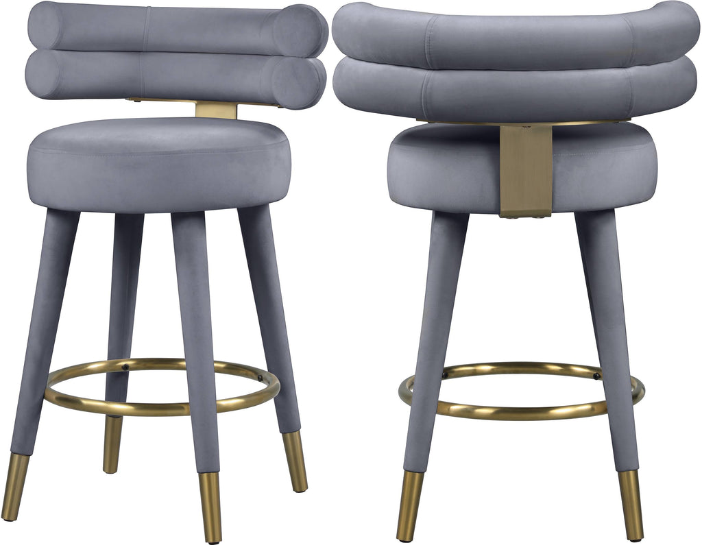 Gray Velvet Counter Stool (Set of 2) I39293