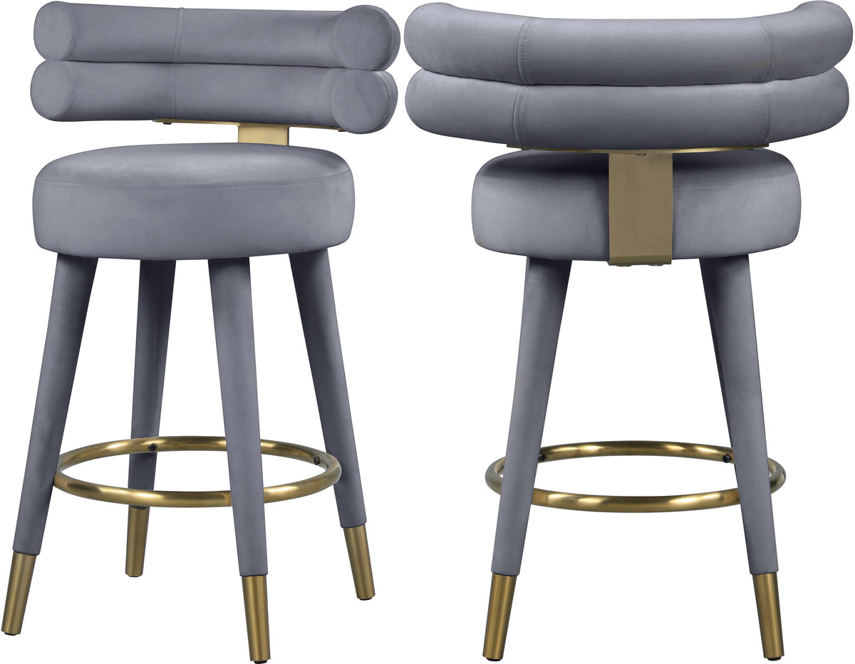 Gray Velvet Counter Stool (Set of 2) I39293