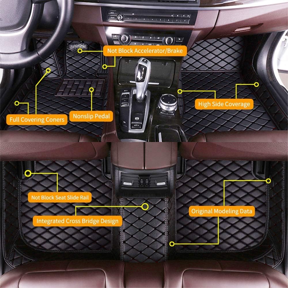 Red Waterproof Anti-Skid Leather Full Coverage Car Floor Mats W5679