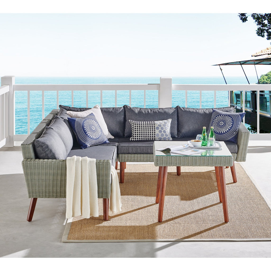 Gray Wicker Square Cocktail Table with Glass Top B5635