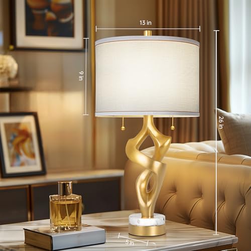 Set of 2 Table Lamp with Marble Base & USB Ports O451090